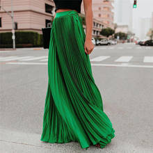 Faldas Maxi plisadas de chifón de cintura alta para mujer longitud del piso Falda larga de mujer sólida 2020 holgada Verde Negro Rosa fondos femeninos 2024 - compra barato