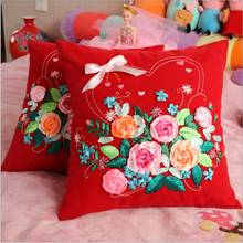 45X45cm Happy pillow Ribbon embroidery kit pillow cover set handcraft DIY handmade needlework art home decor 2024 - buy cheap