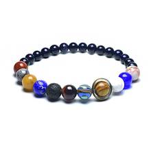 Novidade pulseira planetária para mulheres e homens, natural, rock vulcânica azul arenito, contas lápis-lazúli, bracelete, chakra, braço 2024 - compre barato