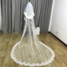 Real photo 2 Layers  White Ivory 4 Meters Long Bridal Veils Wedding veil Shiny Lace Cathedral Wedding Bridal Accessories 2024 - buy cheap