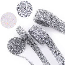 1 Yard Shiny Bling Rhinestones Banding Hot Fix Rhinestone Tape Ribbon Sewing Trims Strass Crystal Iron On Appliques For Dresses 2024 - buy cheap