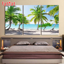 FATCAT Blue Ocean Palm Trees Large triptych 5D Diy Diamond Painting full mosaic diamond Embroidery Sale Home Decoration AE2069 2024 - buy cheap