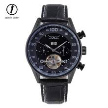 Jaragar Men's Automatic Mechanical Watch Top Luxury Brand Calendar Waterproof Leather Watches Black Tourbillon Wrist Watches New 2024 - buy cheap