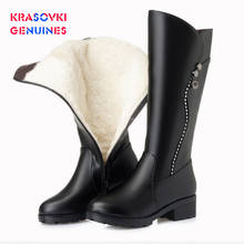 Krasovki Genuines Wool Women Snow Boots Fur Warm Shoes Plush  Warm Genuine Leather High Boots Platform for Women Winter Boots 2024 - buy cheap