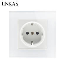 UNKAS Wall Crystal Glass Panel Power Socket Plug Grounded, 16A EU Standard Electrical Outlet 86mm * 86mm 2024 - buy cheap
