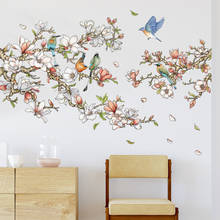 Большая 3D Наклейка на стену в виде птицы на ветке и цветка для гостиной, спальни, украшение для комнаты «сделай сам», художественные обои 2024 - купить недорого
