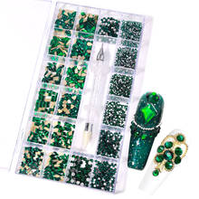 Diamantes de imitación acrílicos de varios tamaños para decoración de uñas, 21 cuadrículas, accesorios verdes para diseño de manicura DIY, 2021 2024 - compra barato