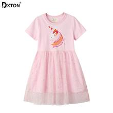 DXTON-Vestidos de algodón para niñas, ropa de dibujos animados de unicornio, manga corta, 2020 2024 - compra barato