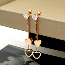 fashion crystal peach heart tassel long double earrings helix titanium steel rose gold heart-shaped earrings jewelry wholesa 302 2024 - buy cheap