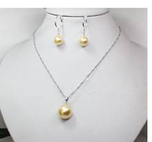 High-quality for women new-jewelry Rare Real 12mm Round Yellow South Sea Shell Pearl Pendant Necklace Earrings A Set Noble 2024 - buy cheap