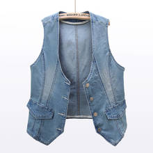 Spring Korean Fashion Blue Elasticity Denim Vest Women Waistcoat Sleeveless Jacket Coat Casual V-Neck Short Jeans Vests Female 2024 - buy cheap