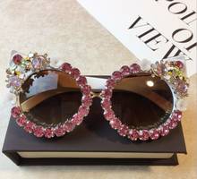 Óculos de sol feminino de luxo, zaolihu, olho de gato, colorido, diamante, em formato redondo 2024 - compre barato