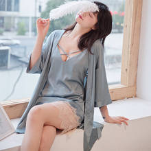 Sexy para mujer traje de noche con correa superior pijama conjunto de dos piezas de primavera ropa de dormir ropa de casa Casual ropa de dormir kimono para dormir bata de baño 2024 - compra barato