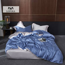 Lofuka-jogo de cama de casal, casal, king e queen, capa de edredom, super macia, azul, 100% seda 2024 - compre barato