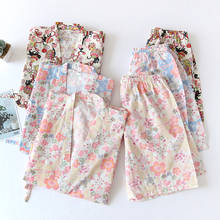 Conjunto de pijamas de algodón para mujer, Kimono japonés tradicional, pantalones cortos de manga corta para niña, traje de algodón para casa Yukata, novedad 2024 - compra barato