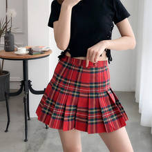 Minifalda plisada a cuadros para mujer, falda roja de cintura alta a cuadros, moda coreana, 2021 2024 - compra barato