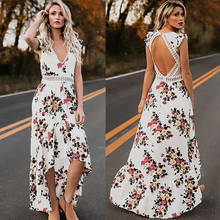 Vestido largo bohemio Vintage para mujer, escotado vestido con estampado Floral 2024 - compra barato