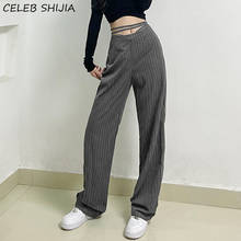 SHIJIA Bandage Waist Striped Pants Woman Gray High Waisted Bottom Woman Straight Pants Spring Summer Korean Y2k Pants Female 2024 - buy cheap