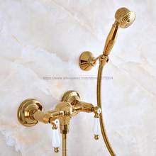 Gold Color Brass Wall Mounted Bathroom Basin Mixer Tap With Hand Shower Head & Shower Faucet Nna984 2024 - buy cheap
