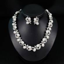 Conjunto de joyería de boda para mujer, aretes, collar, perlas de imitación, diamantes de imitación, moda 2024 - compra barato