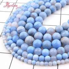 Cuentas redondas de piedra Natural para fabricación de joyas, bolas lisas de ágatas azul Skyblue de 6/8/10mm, para DIY, collar, pulsera, hebra de 15" 2024 - compra barato