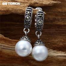 GQTORCH-pendientes de plata de primera ley con perlas para mujer, aretes pequeños, plata esterlina 925, Estilo Vintage, mosaico 2024 - compra barato