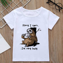 Children's T-shirt Cute Funny Girl Tshirt Sloth Kawaii Shirt Kids Aesthetic Design Animal T-shirt Boys Crew Neck White Baby Top 2024 - buy cheap