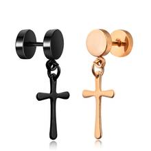 Fashion Cross pendant Barbell Stainless steel Earrings For Women Men Punk Geometric Charms Stud Ear Jewelry Gifts 2 pieces 2024 - buy cheap