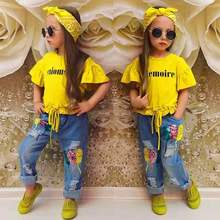 Infant Toddler Little Girls 3pcs Clothes Set Toddler Baby Kids Outfit Tassels T-Shirt Top+Rip Jeans Pants Clothing Sets Outfits 2024 - buy cheap