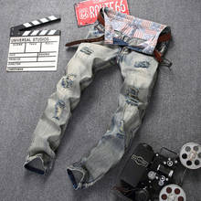 Pantalones vaqueros rasgados para hombre, Jeans rectos informales de moda, 28-42 talla grande, Retro, ajustados, grises 2024 - compra barato