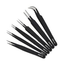 6Pcs Safe Anti-static Tweezers Tool ESD 10-15 Stainless Steel Soldering Tweezers Tools Set for Soldering Station with Bag 2024 - buy cheap