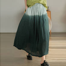 NINI WONDERLAND-falda de lino de Color degradado para mujer, Falda Midi Vintage con cintura elástica, holgada e informal, verano, 2021 2024 - compra barato