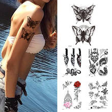 1 hoja de tatuaje temporal de mariposa a prueba de agua, tatuajes de flores para mujeres, tatuajes de moda, manga del brazo, tatuaje falso para niñas y niños 2024 - compra barato