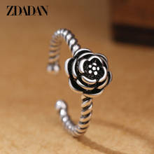 ZDADAN-Anillo de plata de primera ley con forma de Rosa Negra para mujer, sortija, plata esterlina 925, Estilo Vintage, tailandesa 2024 - compra barato