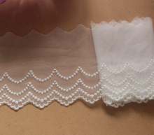 SALE Wave Embroidered Tulle Lace Off White Scalloped Border Trim For Baby Dress, Dolls Making, Bridal Veils 2 Yards Long 2024 - buy cheap