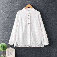 Nova blusa feminina estilo japonês mori, blusa feminina bordada com gola alta de renda, camisa solta de manga comprida 2024 - compre barato
