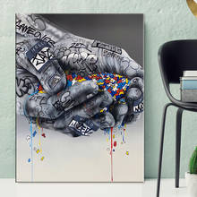 Graffiti Canvas Painting Poster and Prints Graffiti Hands Holding Colorful Letter Wall Pictures For Living Room Home Decoration 2024 - buy cheap