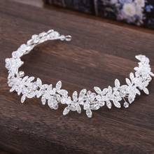 Silver Plated Wedding Hair Accessories Pearl Flower Bendable Headband Crystal Floral Hair Pin Tiara for Women Prom Party 2024 - buy cheap