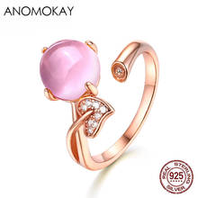 Dropshipping Japan & Korea Trendy Pink Crystal Rose Gold Open Rings for Women Lovers Mom Gift S925 Silver Resizable Heart Ring 2024 - buy cheap