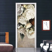 Adesivo 3d de porta autoadesivo, decalque vintage de rosas em relevo para decoração de porta de sala de estar, quarto, papel de parede 3d à prova d'água 2024 - compre barato