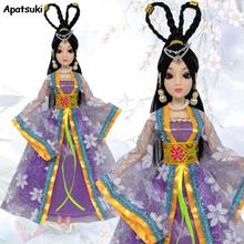 Traje de festa para barbie, bonecas florais, vestidos de saia longa 1:6, brinquedos para crianças, cosplay, vestido de festa de aniversário infantil, roxo 2024 - compre barato