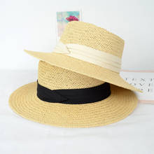 Summer Women's Boater Beach Hat Wide side Female Casual Panama Hat Lady Classic Flat ribbon Straw Sun Hat Women Fedora 2024 - buy cheap