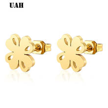 UAH Stainless Steel CartoonClover  Stud Earrings for Women Girls Kid Birthday Gift Cute Earring Black Female 2024 - buy cheap