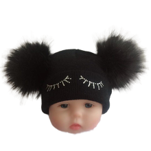 children's winter infant newborn baby kids faux fur wool hat cap beanie with 2 double pom pom beanie for boys and girl props 2024 - buy cheap