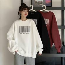 2021 Spring Autumn Oversized Hoodies Women Korean Style Bar Code Sweatshirts Harajuku Pullover Couple Friends Clothes Tops Loose 2024 - buy cheap