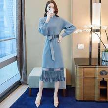 Женское платье-свитер средней длины, длинное Сетчатое платье-свитер выше колена в Корейском стиле, Осень-зима 2024 - купить недорого