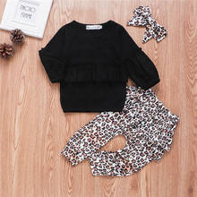 Newborn Baby Girls clothes solid pullover long sleeve round neck Tops leopard print Ruffle Pants bow Headband 3pc autumn Outfits 2024 - buy cheap