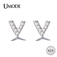 UMODE New 925 Sterling Silver Zircon V Shape Letters Stud Earrings for Women CZ Party Jewelry Gift Brincos Bijoux ALE0600 2024 - buy cheap