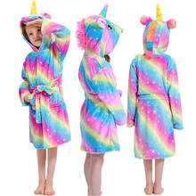 Inverno flanela macia kigurumi arco-íris unicórnio pijamas roupão crianças pijamas pijamas pijamas homewear para crianças roupões de banho 2024 - compre barato
