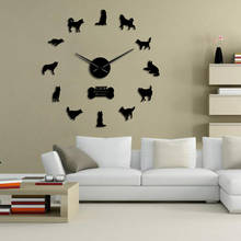 Siberian husky raça cão russo diy grande relógio de parede sibirskiy haski auto adesivo diy gigante arte da parede decoração casa relógio 2024 - compre barato